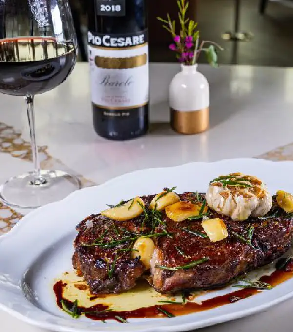 A steak and wine at Sahara, Las Vegas
