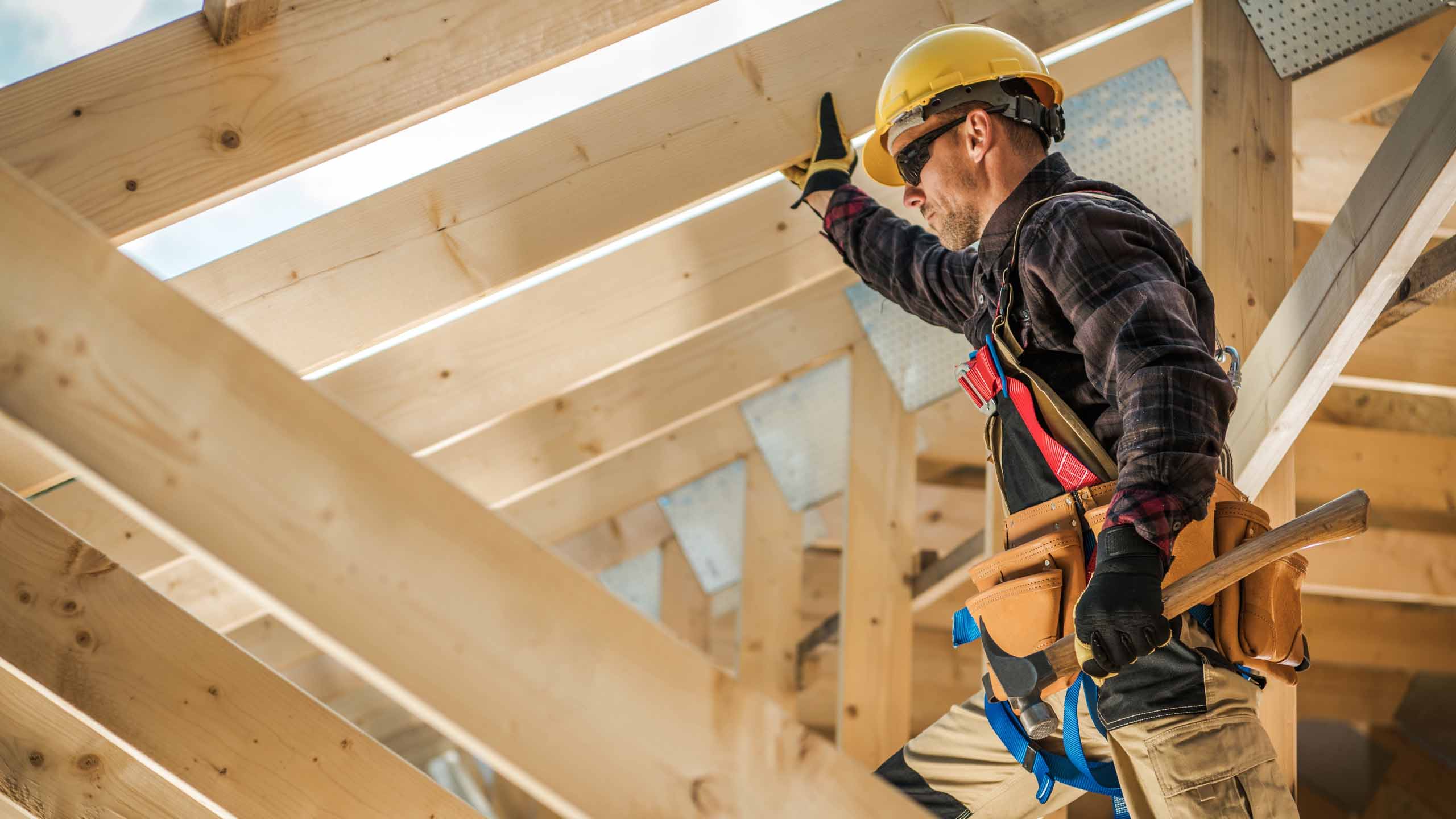 Construction worker building a house